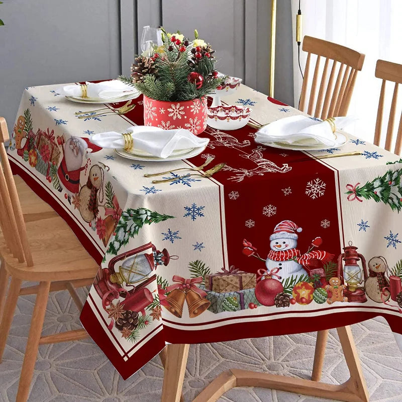 Christmas Tablecloth Snowman Pattern Rectangular Tablecloth Christmas Tablecloth Farmhouse Table Stain-resistant Decorations