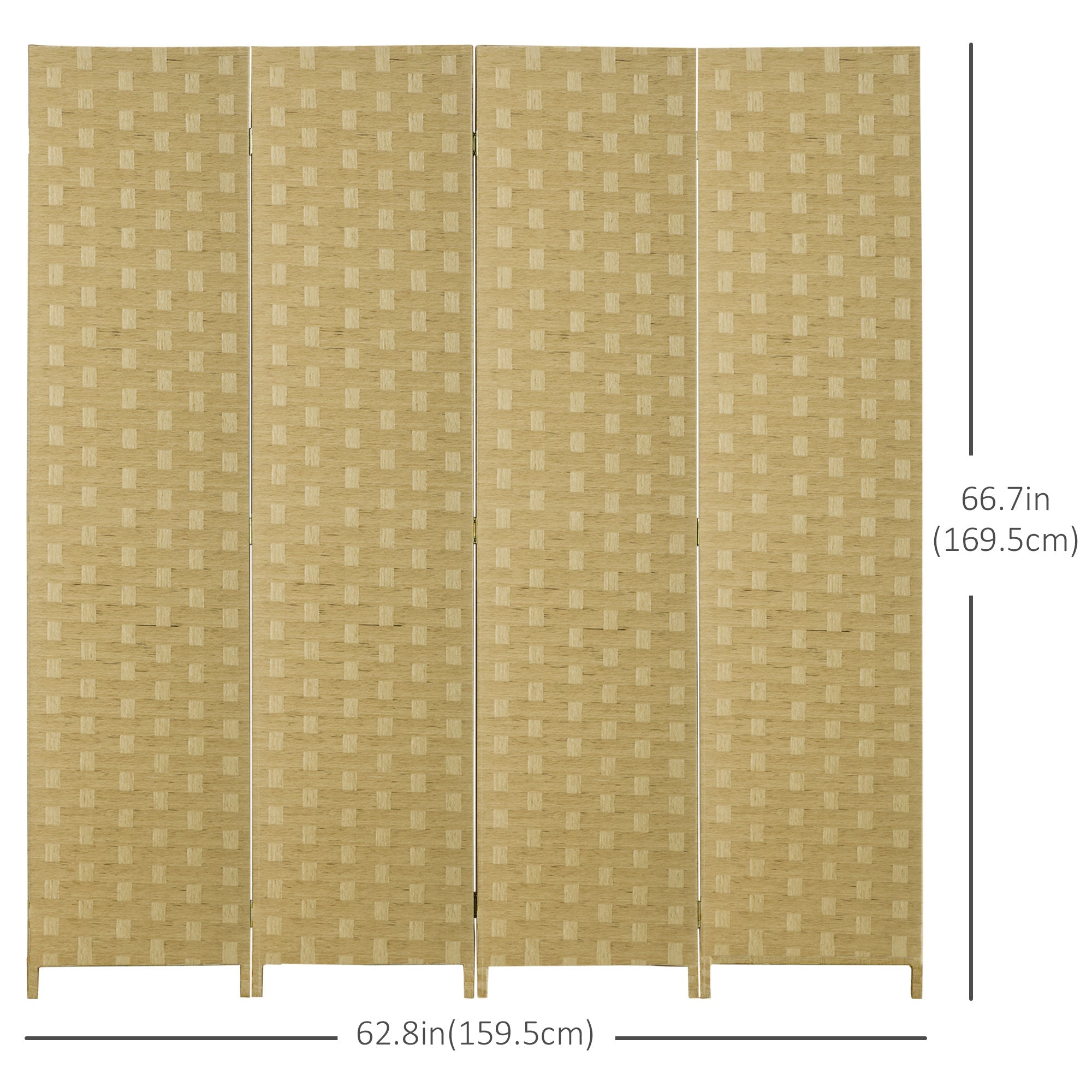 HOMCOM Wave of Seclusion: 5 Ft Tall 4 Panel Folding Room Divider, Wave Fiber Brown Privacy Screen for Indoor Use 