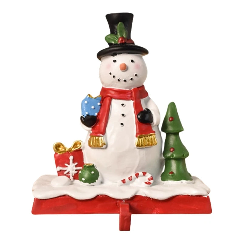 Christmas 3D Snowman Stocking Holder Resin Snowman Stocking Stand for Christmas Decors Mantle Hanger Holiday Charm