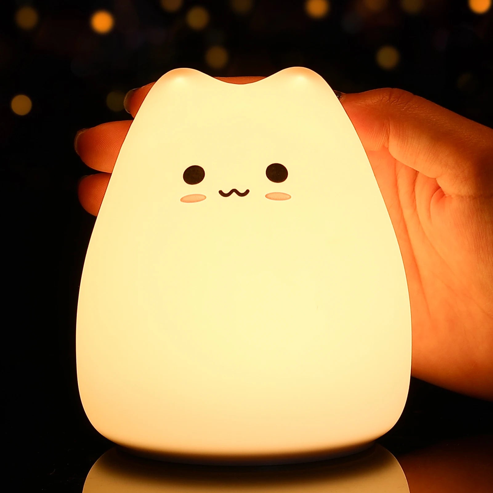 Mini Kawaii Cat Night Lamp - 7-Color Touch-Activated, Color-Changing Bedside Nightlight for Children 