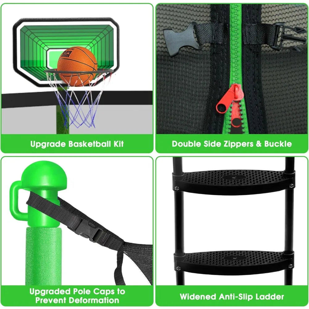 14FT Tranpoline for Adults and Kids, 1500LBS Tranpoline with Enclosure Net, Basketball Hoop and Ball, Outdoor Tranpoline 