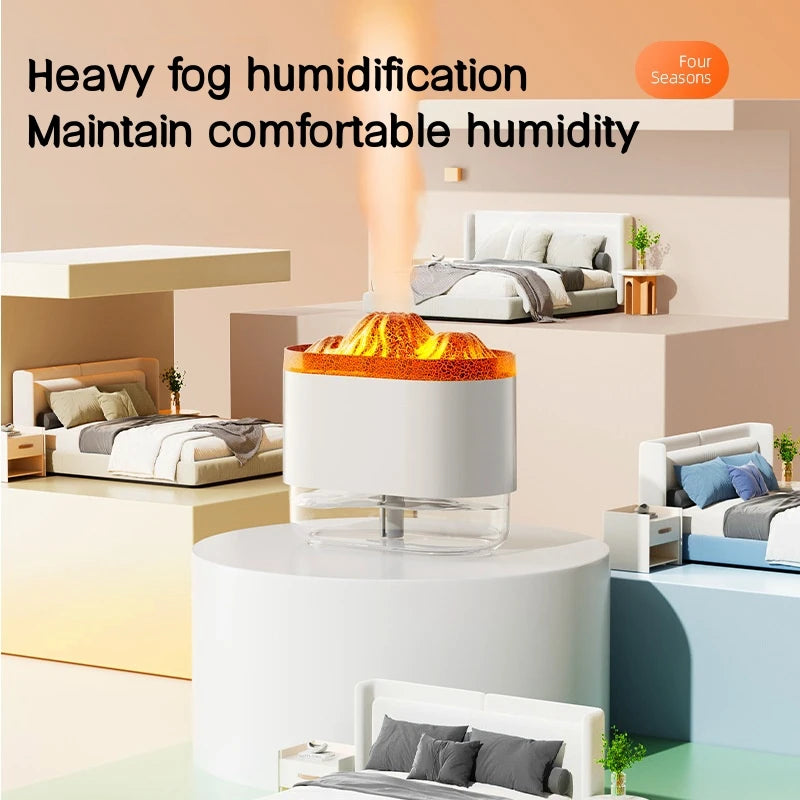 USB Volcano Air Humidifier & Aromatherapy Diffuser – 300ML Ultrasonic Mist Maker with Ambient Light, Quiet Sprayer for Bedroom and Office