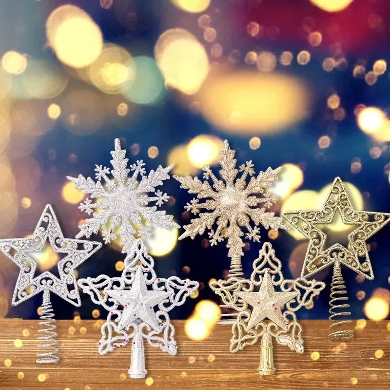 2024 Christmas Tree Top Glitter Gold Silver Star Xmas Tree Snowflake Ornaments Christmas Decoration For Home 2023 Natal New Year