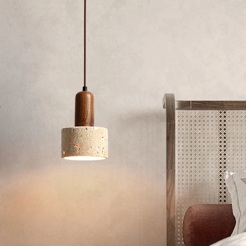 Japanese Yellow Marble LED Pendant Lamp - Wabi-Sabi Travertine Style, Nordic Bedside, Restaurant & Corridor Decoration 