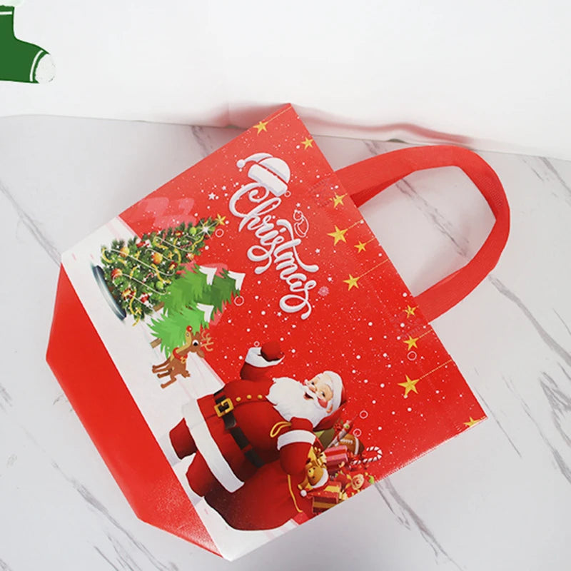 2024 Christmas Non-woven Fabric Tote Bags Candy Gift Packaging Santa Claus/Snow Man Printed Kids Favors New Year Shopping