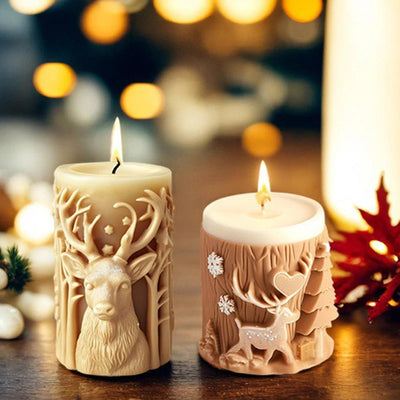 3D Christmas Tree Elk Relief Cylinder Candle Silicone Mold Merry Christmas Letter Snowflake Cylinder Candle Molds Xmas Gift 
