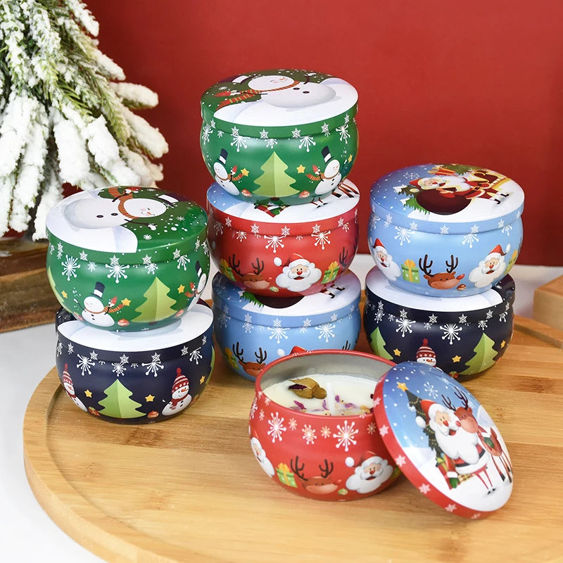 1pcs Christmas Aromatherapy Candles Santa Claus Snowmen Tin Cans Candle Christmas Decoration For Home Xmas New Year 2024 Navidad