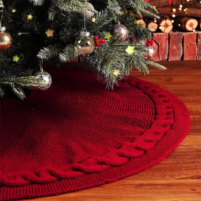 48 Inch Christmas Tree Skirt Knitted Thick Home Christmas Decoration Supplies Red Knitted Navidad Christmas Tree Apron