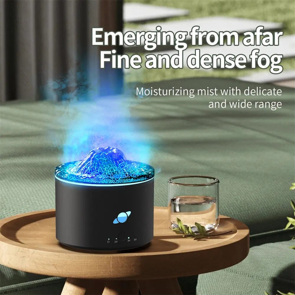 Volcano Aromatherapy Machine – Simulation Flame Air Humidifier, USB Fragrance Diffuser with Color Ambient Lights, 230ML Mist Maker