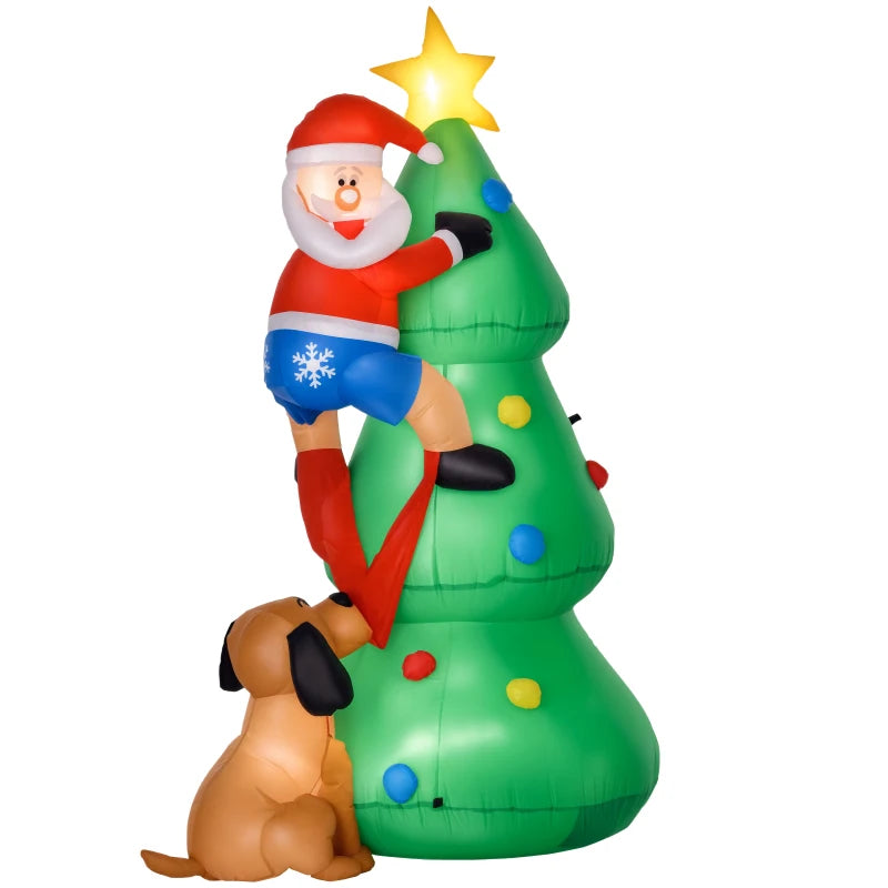 HOMCOM 5.9ft Inflatable Christmas Tree, Santa Claus, Dog, LED Lights, Indoor, Outdoor, Home, Garden, Lawn, Decoration 