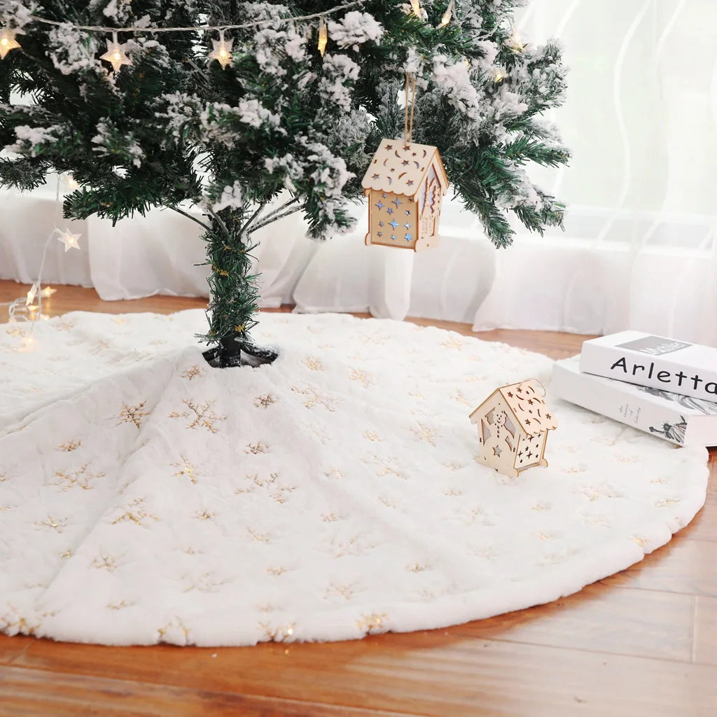 Christmas Tree Skirt Beaded Snowflake Sparkle 78cm/90cm/120cm Plush Carpet Christmas White Tree Skirt Decoration New Year 