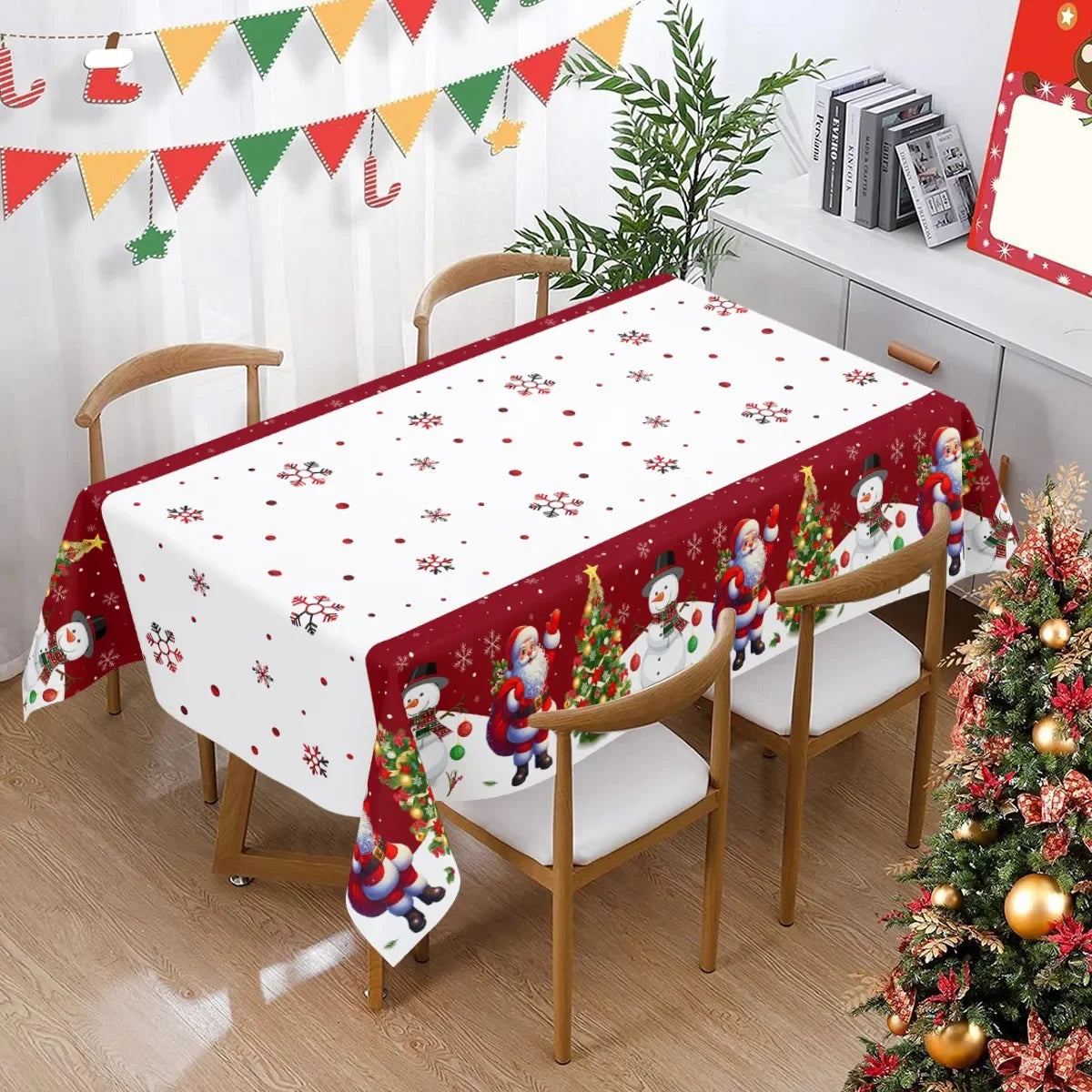 Christmas Tablecloth Santa Snowman Xmas Table Cover Christmas Decorations for Home 2024 Navidad Noel Gifts Dining Table Decor 