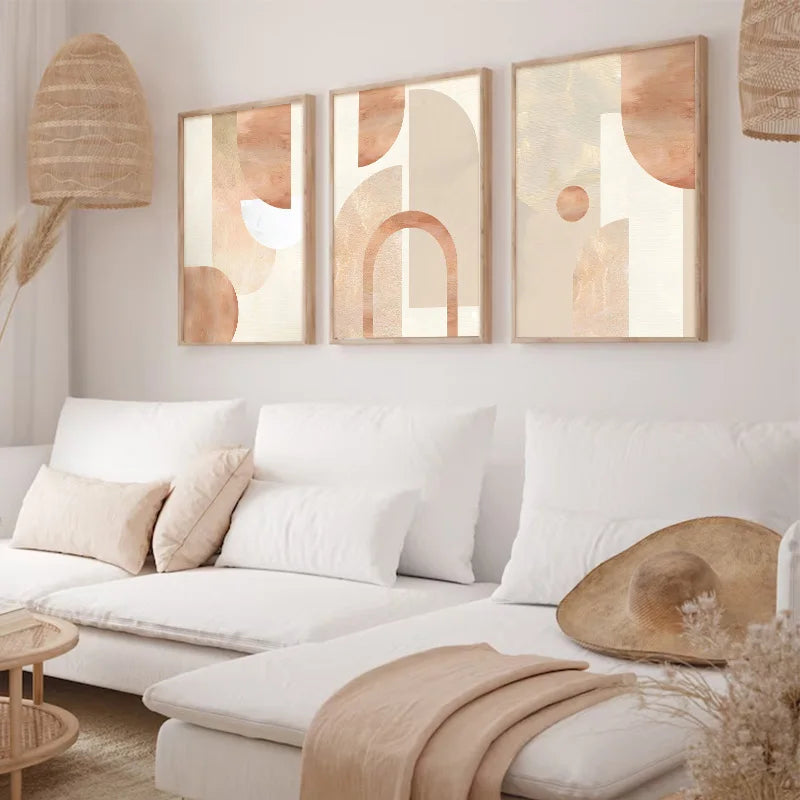 Boho Light Yellow Color Block Line Poster Simple Modern Neutral Abstract Art Canvas Painting Living Room Decorative Wall Art 
