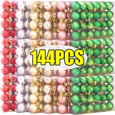 144/24pcs Mini Electroplated Christmas Balls Set Xmas Tree Pendant Christmas Ball Hanging Ornament for New Year Party Home Decor 