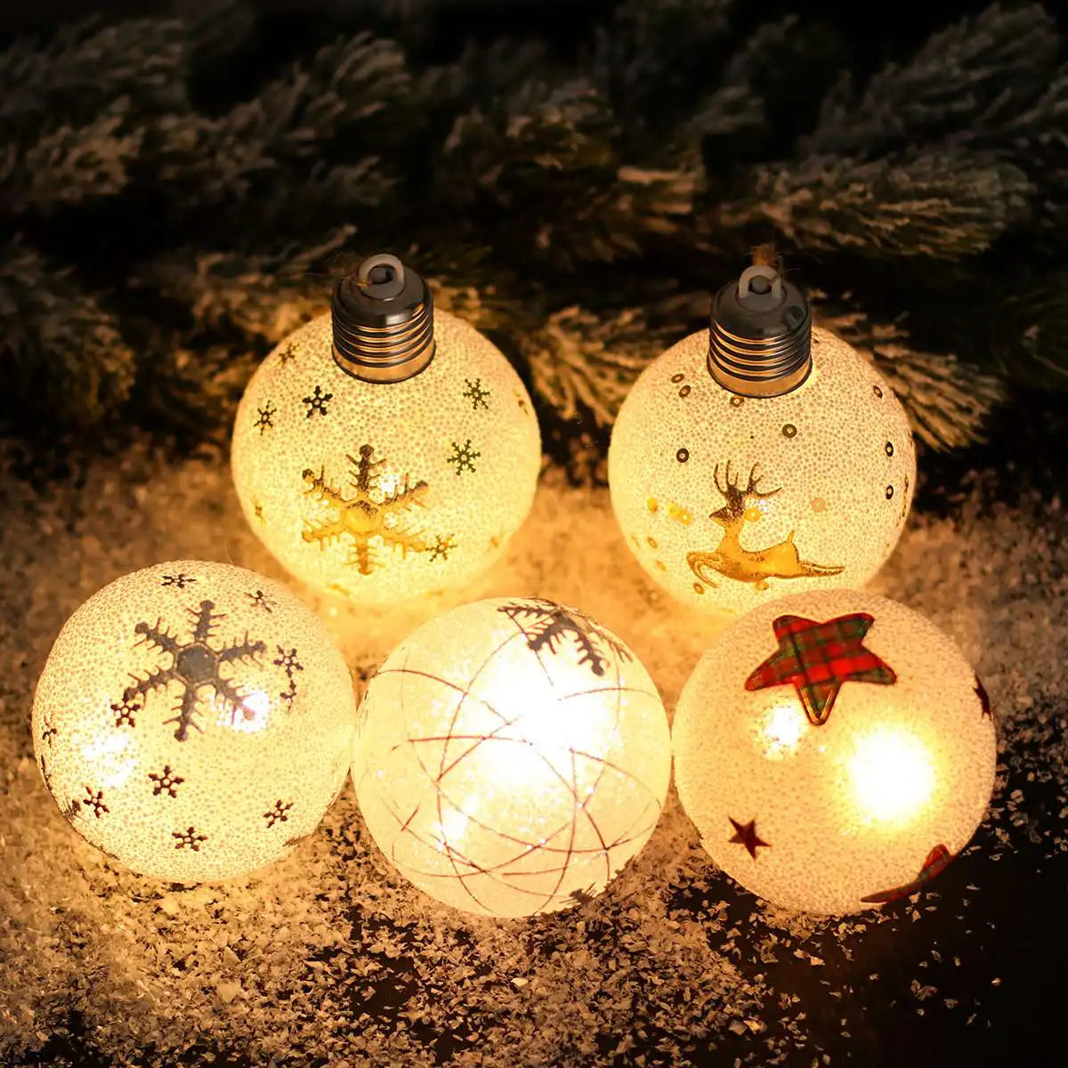 2023 LED Christmas Ball Lights Snowflake Elk Pattern Xmas Tree Hanging Pendant Ornaments Christmas Decorations for Home New Year