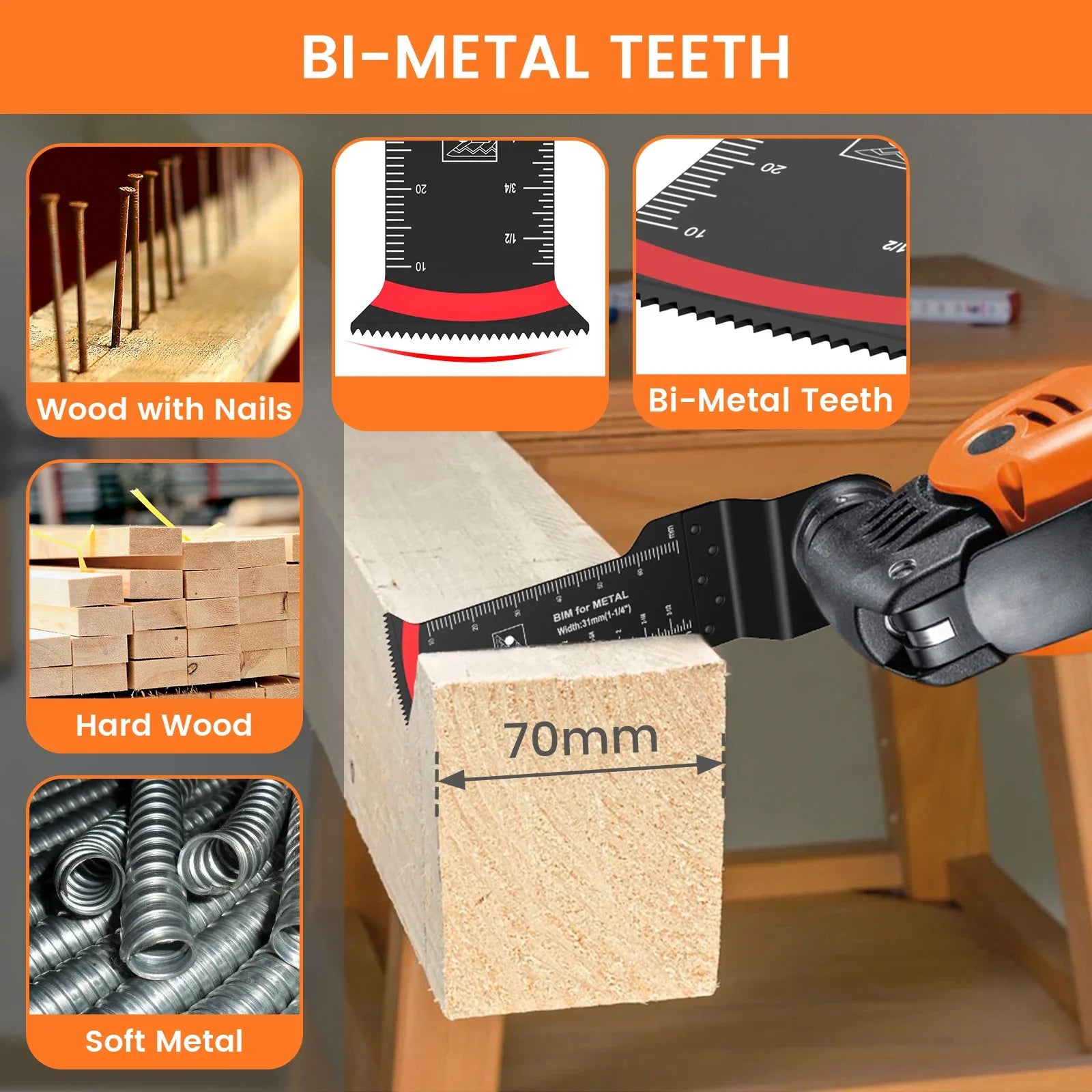 21Pcs Oscillating Saw Blades – High Carbon Steel, Bi-Metal, Sharp & Wear Resistant Multi-Cutter Blade