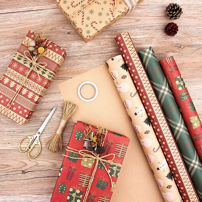 Christmas Gifts Wrapping Paper Snowflakes DIY Bag Kraft Paper Birthday Party Gift Card Holiday Packing Decoration Crafts Paper