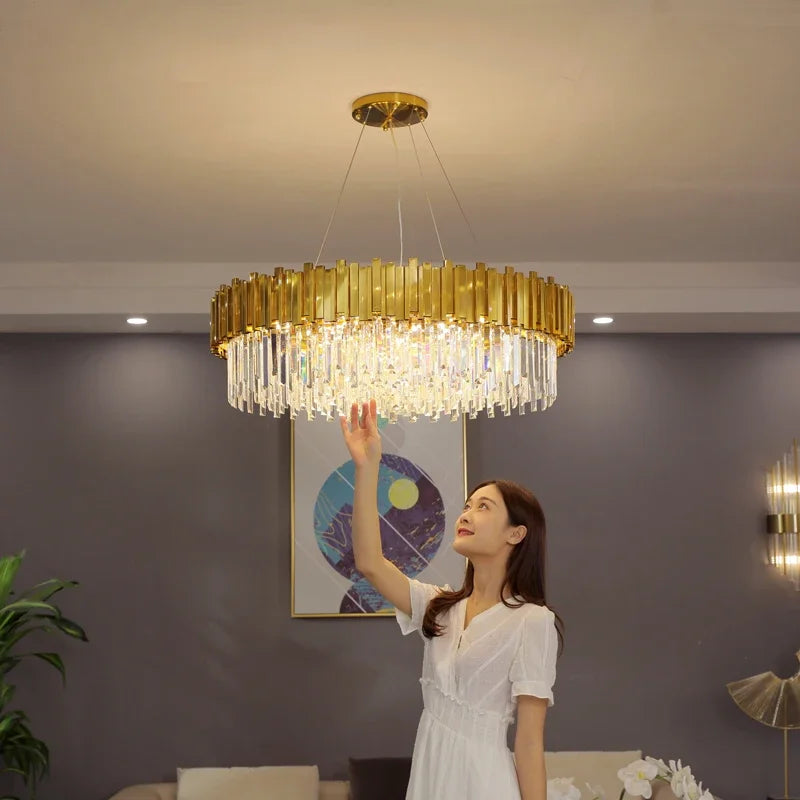 Modern Luxury Gold & Black Crystal Chandelier - LED Pendant & Ceiling Light for Living Room, Hotel, Hall