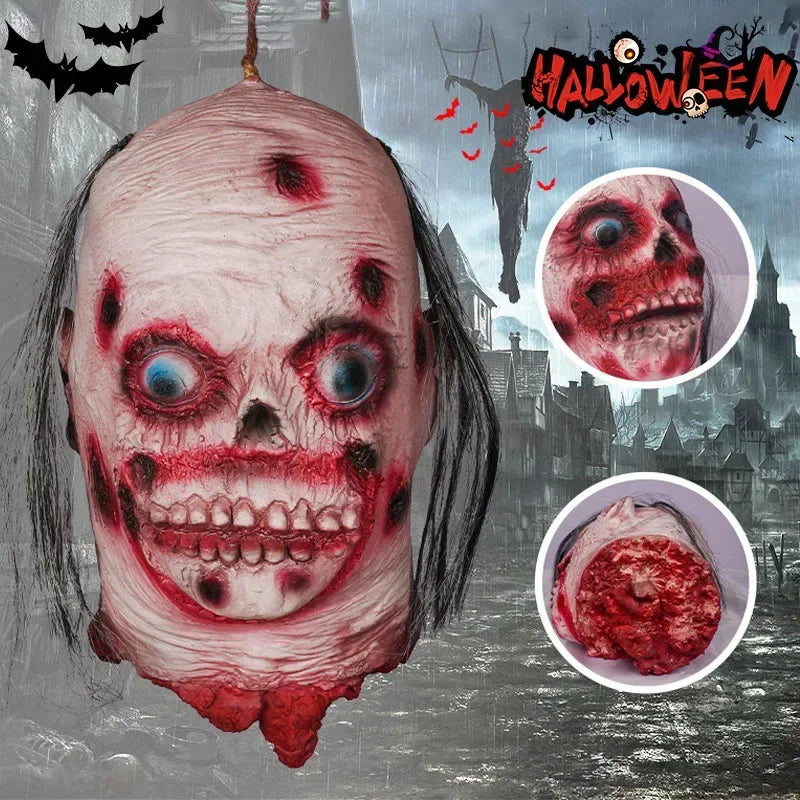 Horror Alien Latex Head Decorations - Halloween Hanging Headdress Props for Haunted House & Escape Room