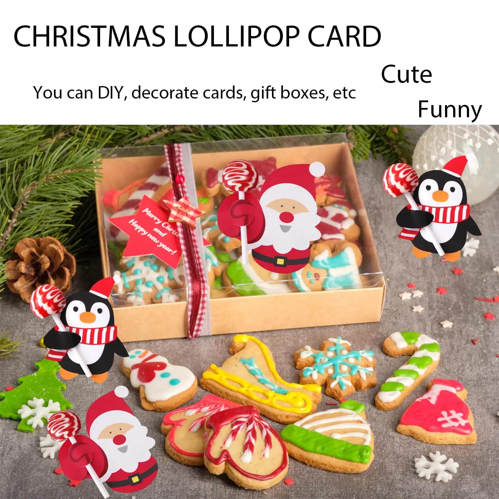 Santa Penguin Lollipop Paper Cards Christmas Candy Gift Wrap Christmas Candy Decoration Christmas Decorations Christmas Gifts