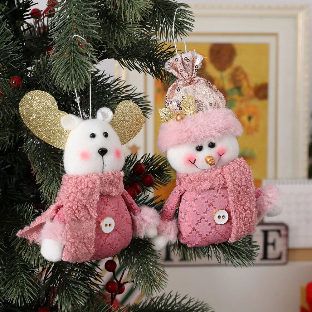 Christmas Pink Doll Decorations Deer Snowman Xmas Tree Decorations Santa Claus Gifts Ornaments for New Year 2023 Party Supplies