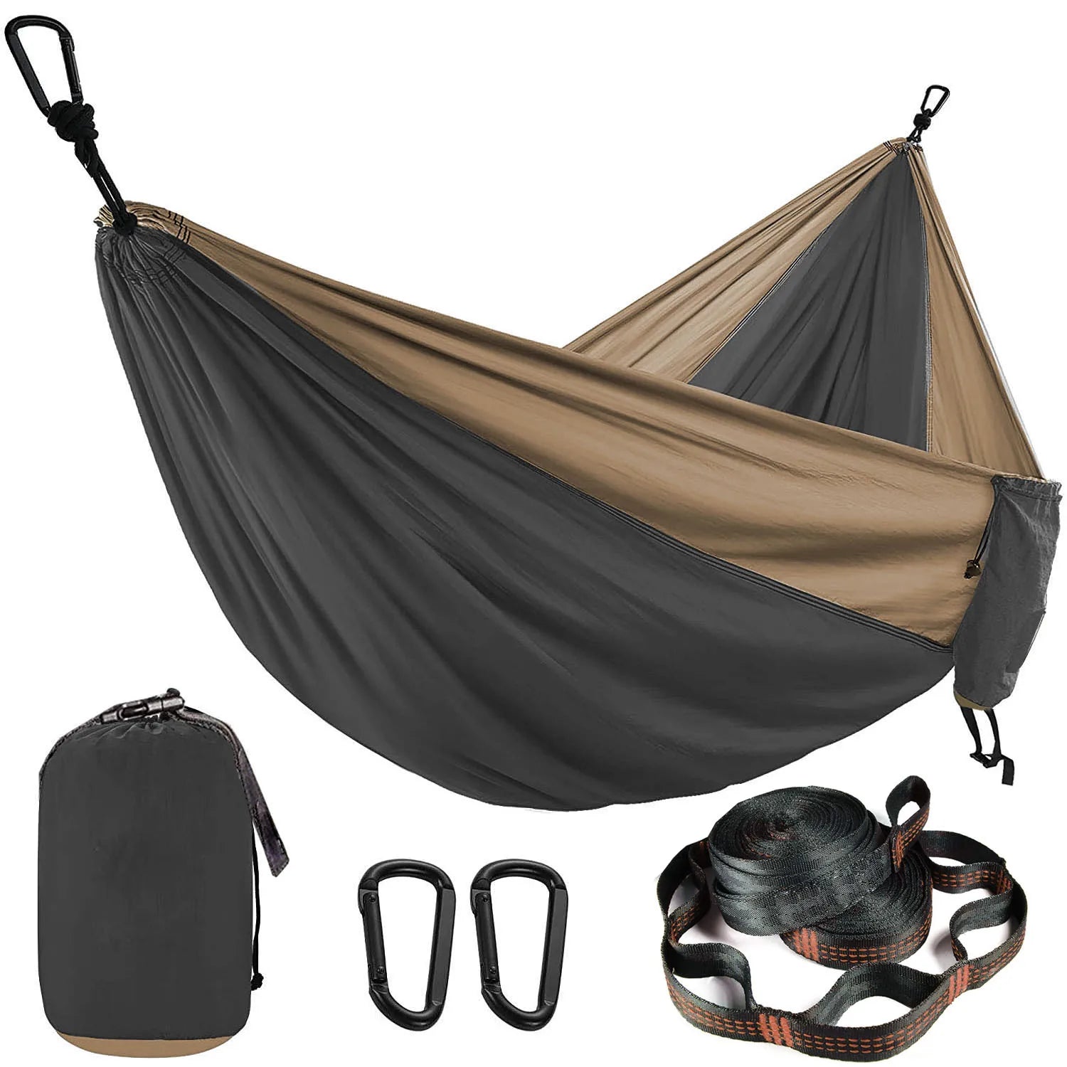 Solid Color Parachute Hammock - Double Person with Straps and Carabiner, Outdoor Camping & Travel Furniture