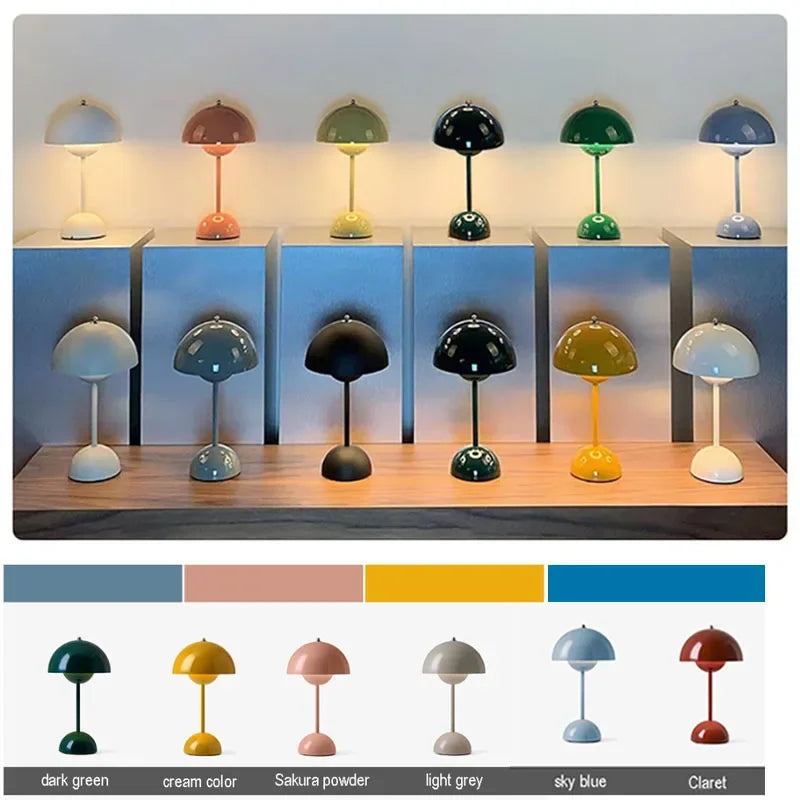 Modern Mushroom Flower Bud Rechargeable LED Table Lamp - Touch Night Light for Bedroom & Dining, Simple Home Decoration