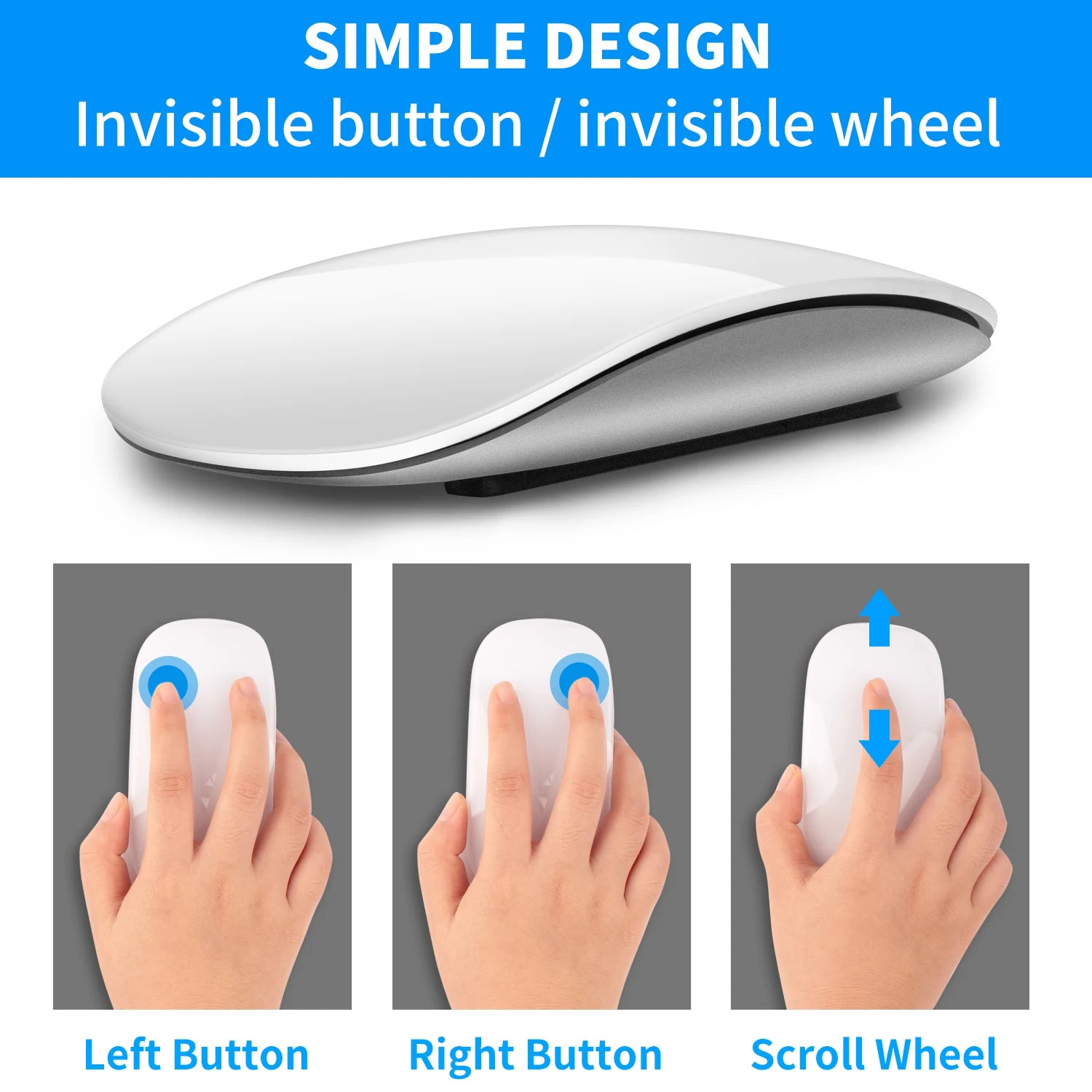 Bluetooth 4.0 Wireless Mouse – Rechargeable, Silent, Multi-Arc Touch, Ultra-Thin Magic Mouse for Laptop, iPad, Mac, PC, MacBook 