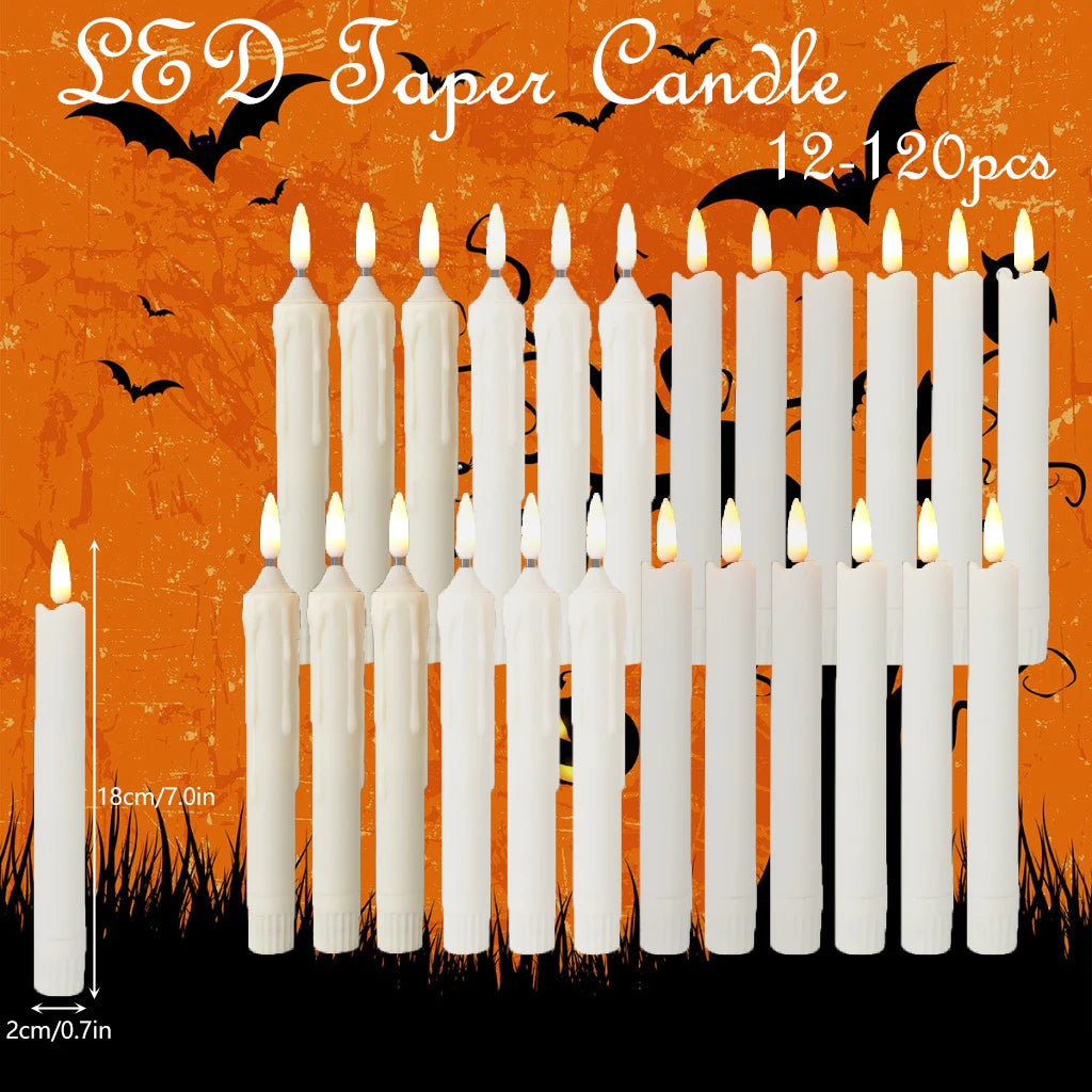 12-120Pcs Halloween LED Taper Candle Wedding Flameless Candles Battery Operated 3D-Wick Candles for Party/Home ﻿Decor/Christmas