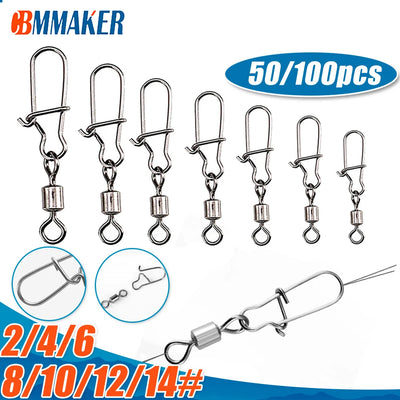 50/100-Piece Stainless Steel Fishing Connector Snap – Bearing Rolling Hooks, Sea Fishing Lure, Multifunction Pin Jig Tackle 