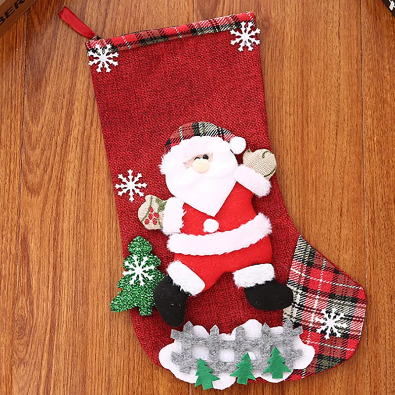 (1pcs)32*18.5cm Christmas Stocking Gift Bag Xmas Snowman Decoration Fabric Oversized Socks Christmas Tree Decoration DIY Cute