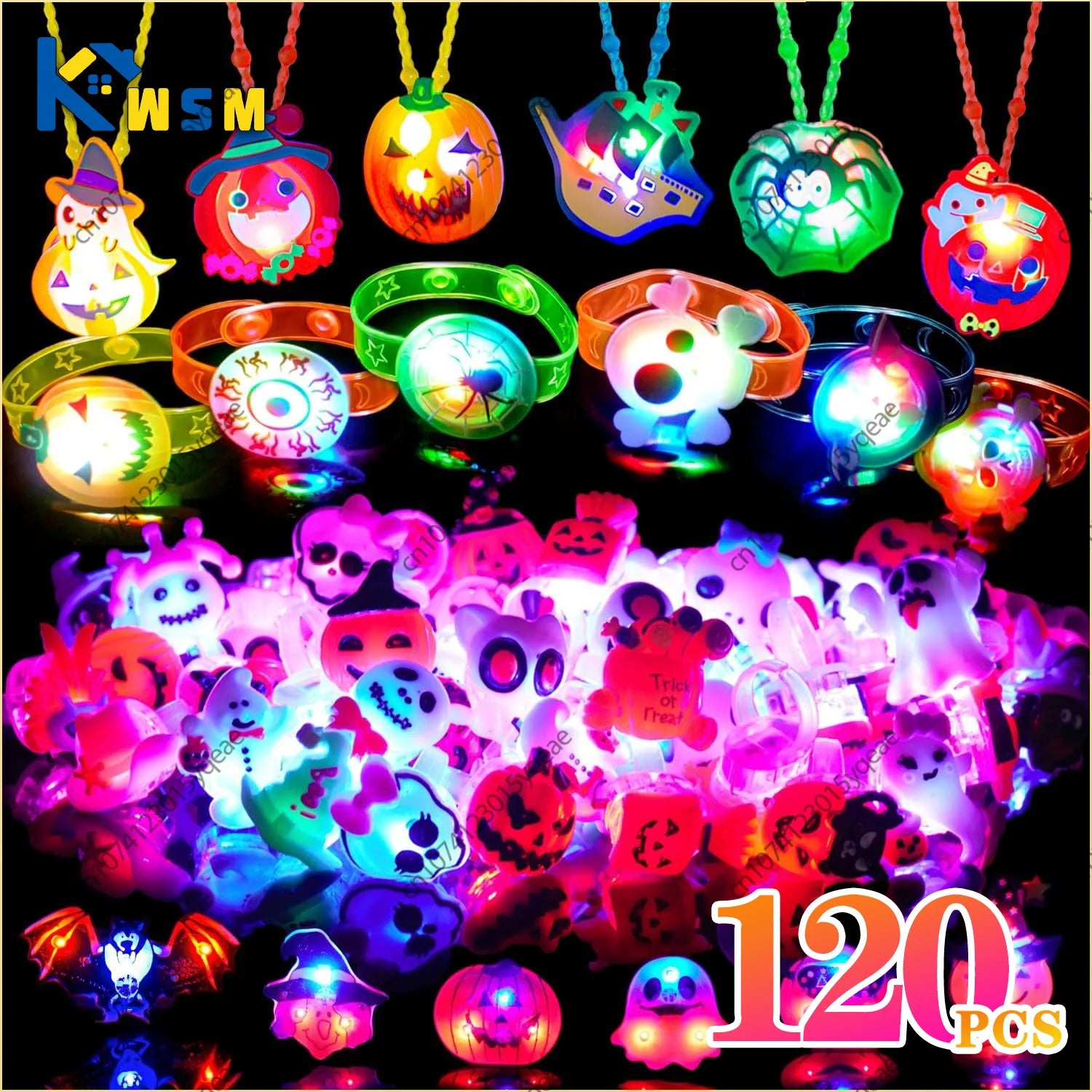 120PCS Halloween Glow Necklace Scary Sparkle props Children Sparkle Necklace Halloween Party decorations Christmas decorations