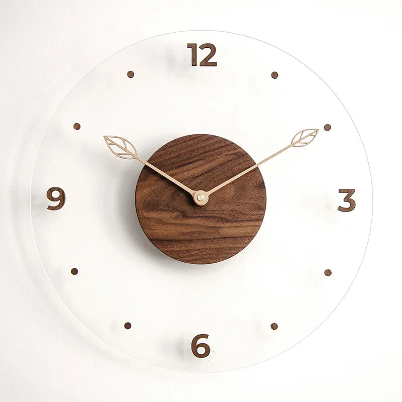 12-Inch Creative Solid Wood Wall Clock – Simple Scandinavian Design with Acrylic Glass for Home Living Room Decor