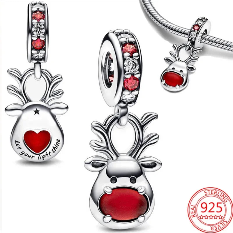 925 Sterling Silver Christmas Tree Heart Charm Beads For Original Bracelet Pendant for Women DIY fine Jewelry Christmas Gifts