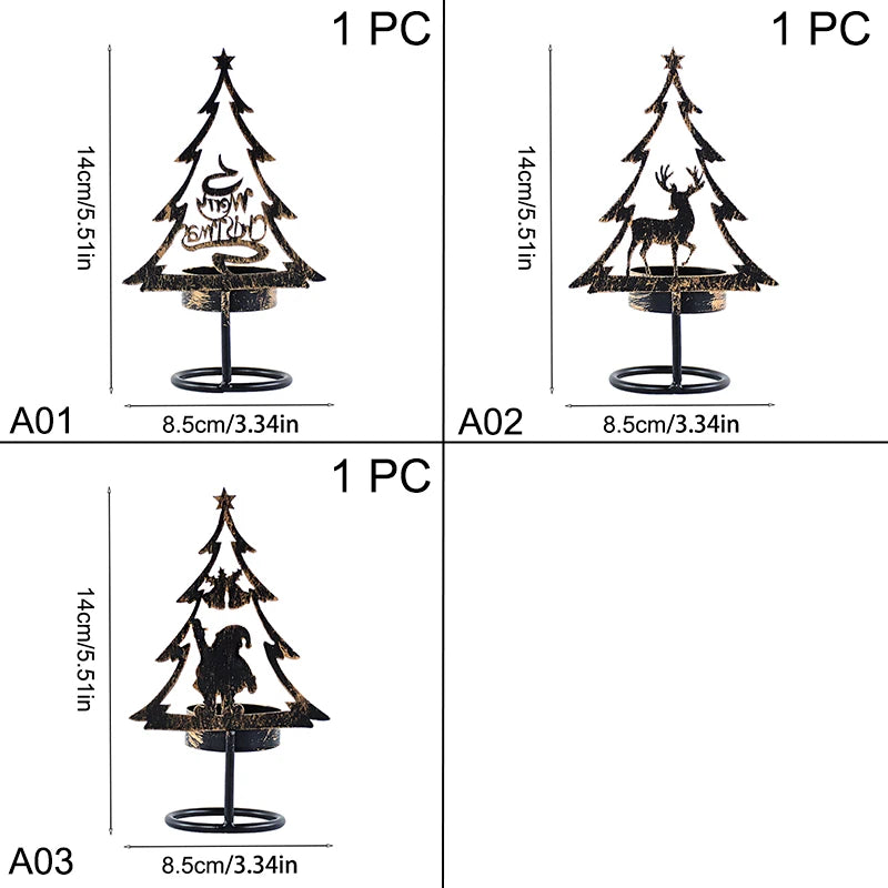 1Pc Christmas Candle Holder Ron Art Hollow Xmas Tree Santa Claus Elk Projection Candlestick Merry Christmas Party Decor Navidad