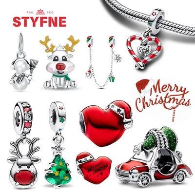 925 Sterling Silver Christmas Tree Heart Charm Beads For Original Bracelet Pendant for Women DIY fine Jewelry Christmas Gifts 