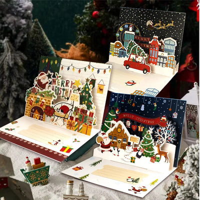 3D Santa Greeting Cards Folding Merry Christmas Best Wishes Card Xmas Gift for New Year Blessing Thank You Postcard Decoration 