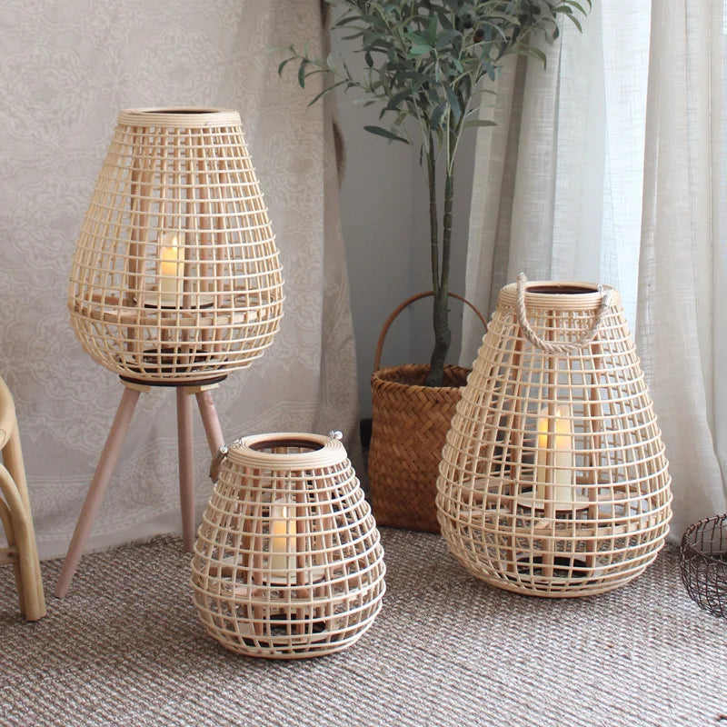 Vintage Rattan Floor Lamp – LED Bamboo Standing Lamp for Parlor, Bedroom, Bedside, Indoor Decor, Simple Wicker Design for Living Room Corner