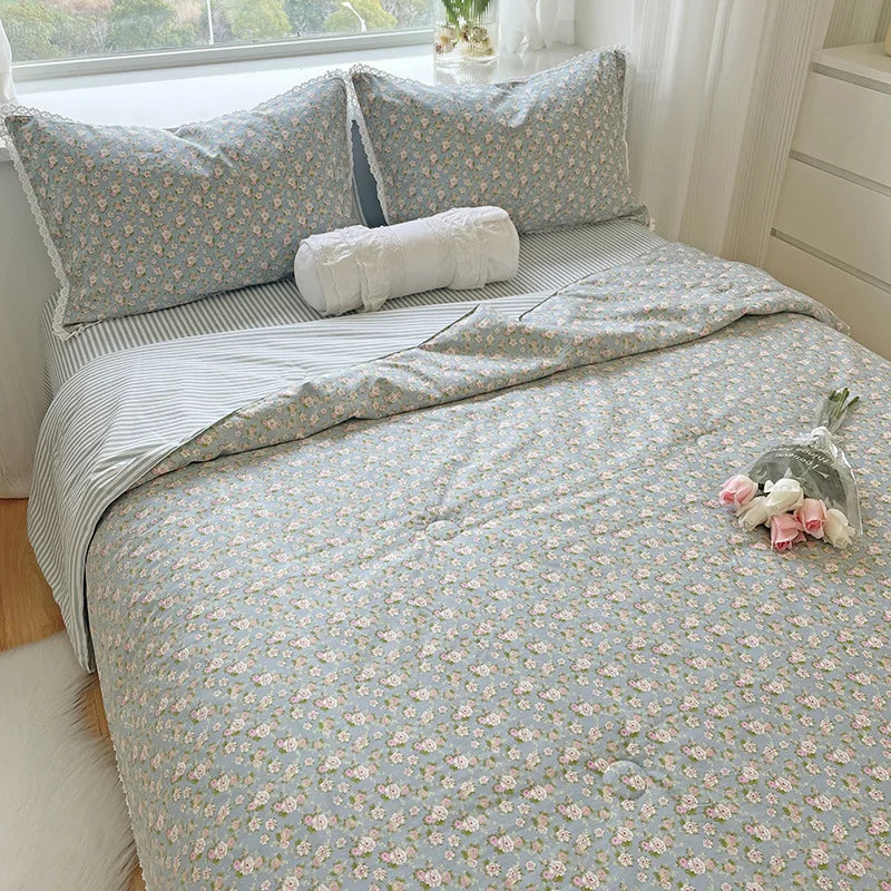 Pure Cotton Summer Cooling Duvet Four-Piece Set - Lace Soybean Fiber Airable Cover 
