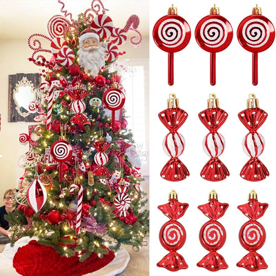 6pcs Christmas Lollipop Candy Cane Pendant Xmas Tree Hanging Ball Ornaments Christmas Decorations for Home 2024 New Year Gift 