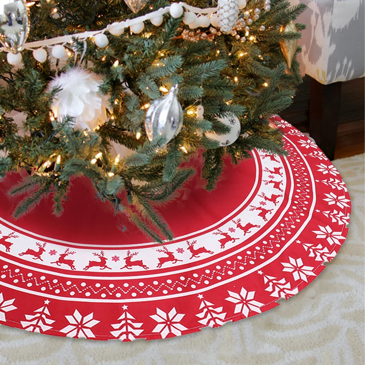 90cm Christmas Tree Skirt Snowflake Mat for Home Decor Christmas Tree Decoration Navidad 2023 Noel Apron Ornament New Year Decor