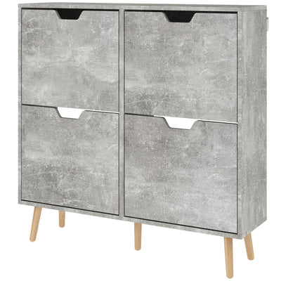 HOMCOM Shoe Storage Cabinet with 4 Flip Drawers and Adjustable Shelf, Shoe Cabinet for 16 Pairs of Shoes, Cement Grey 