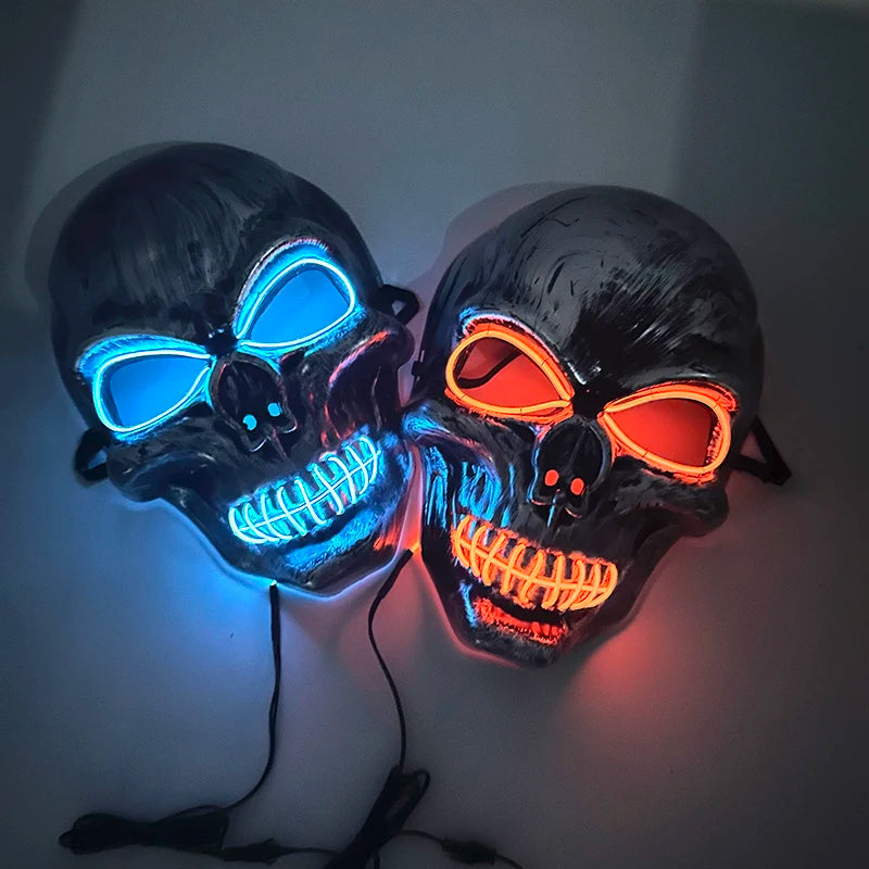 Halloween Neon Luminous Horror Mask Glowing LED Skull Mask Halloween Party Decor Cosplay Supplies Light Up Skeleton Mask Costume