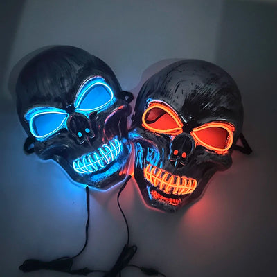 Halloween Neon Luminous Horror Mask Glowing LED Skull Mask Halloween Party Decor Cosplay Supplies Light Up Skeleton Mask Costume 