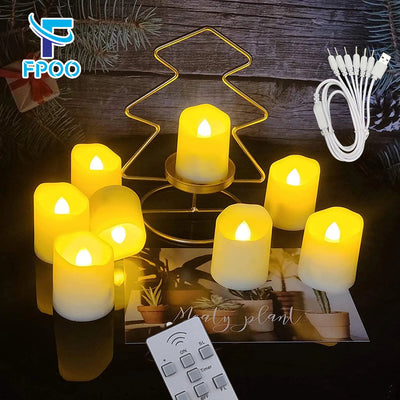 FPOO Flameless Led Candle Light For Home Christmas Party Wedding Decoration Electronic Candle Lamp Tealight Rechargeable Candles 