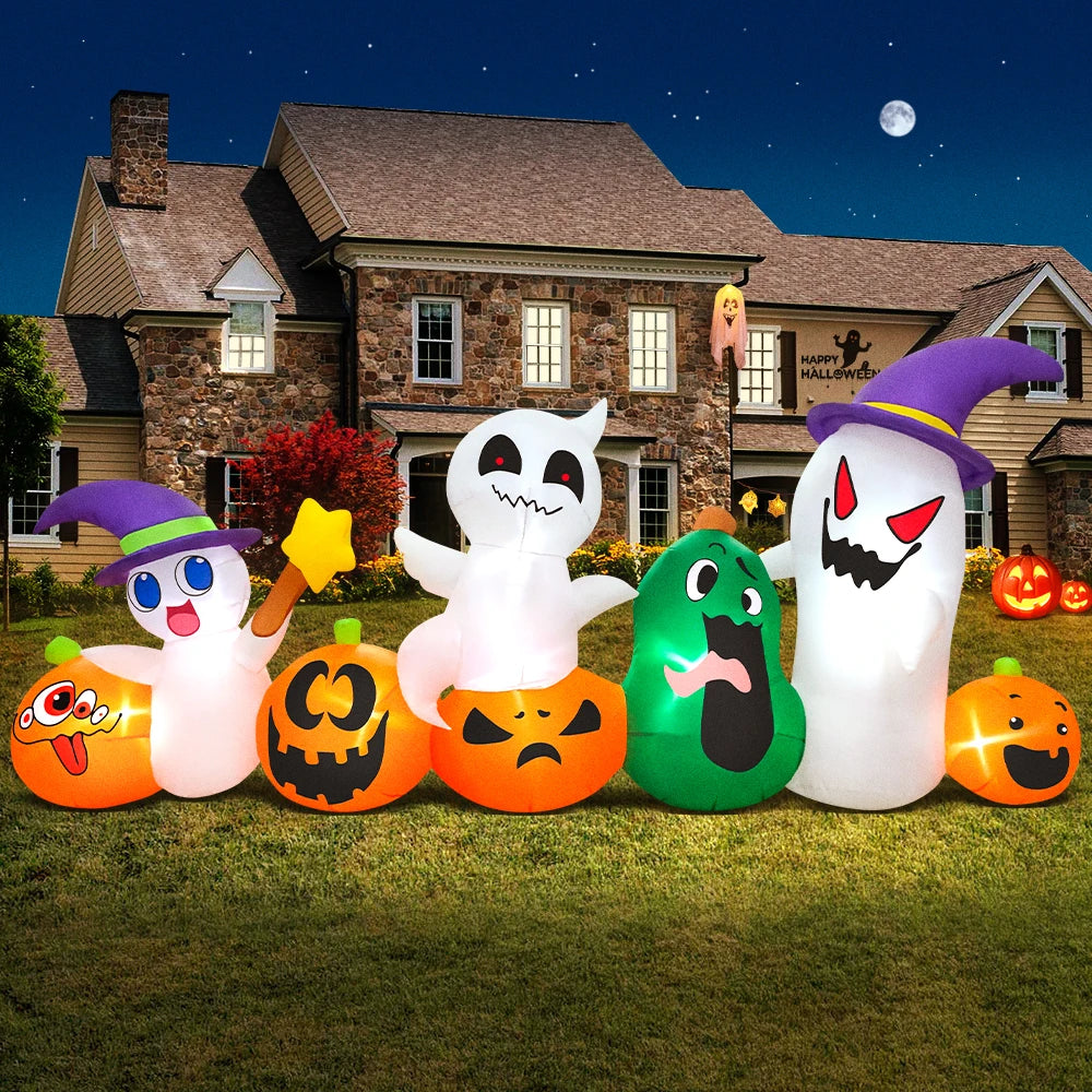 New Halloween Pumpkin Ghost Witch Inflatable Home Outdoor Decoration Blow Up Yard Props For Holiday Party Garden With Led