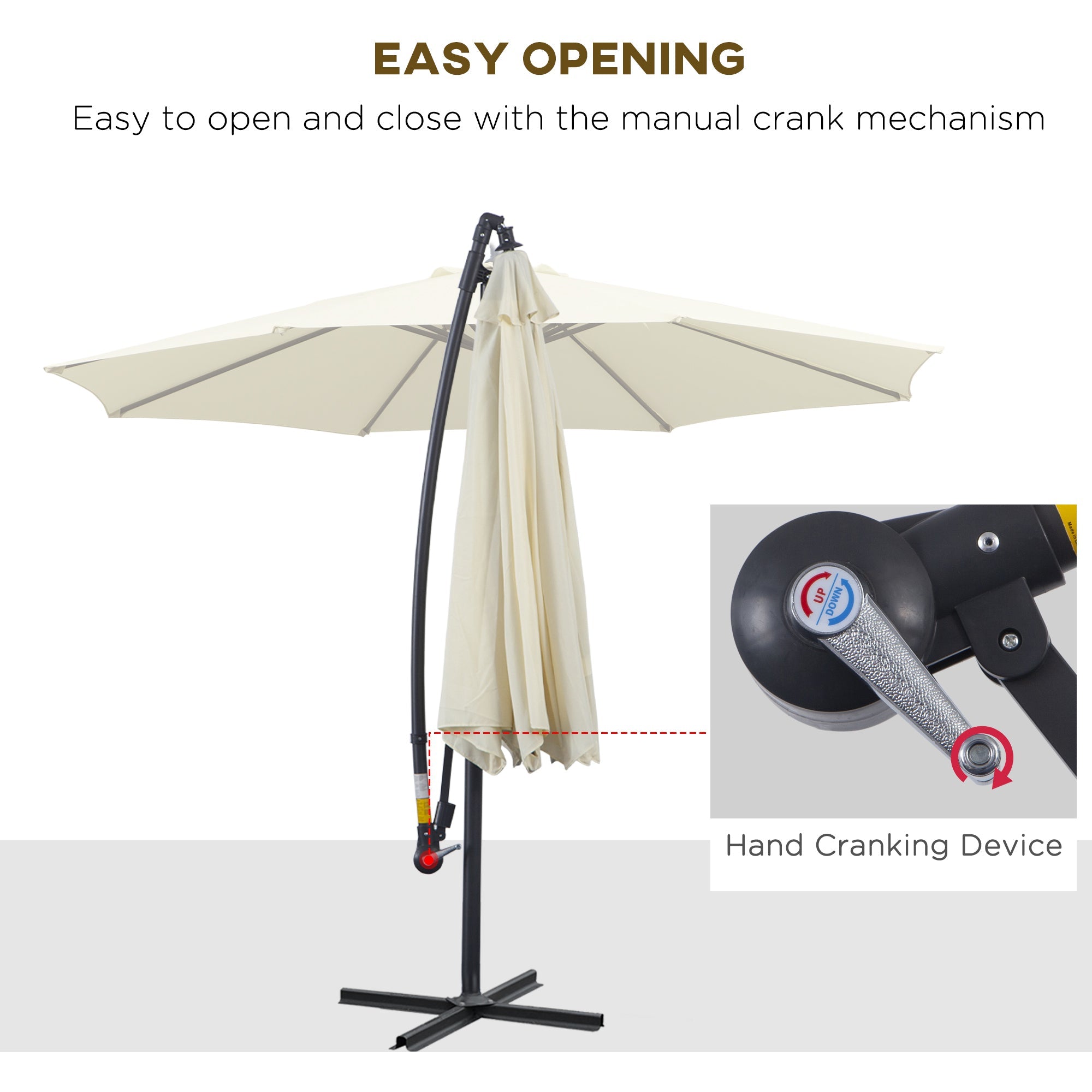 Outsunny Φ10FT Beige Deluxe Cantilever Umbrella Outdoor Market Parasol Hanging Offset Sunshade Crank Base 