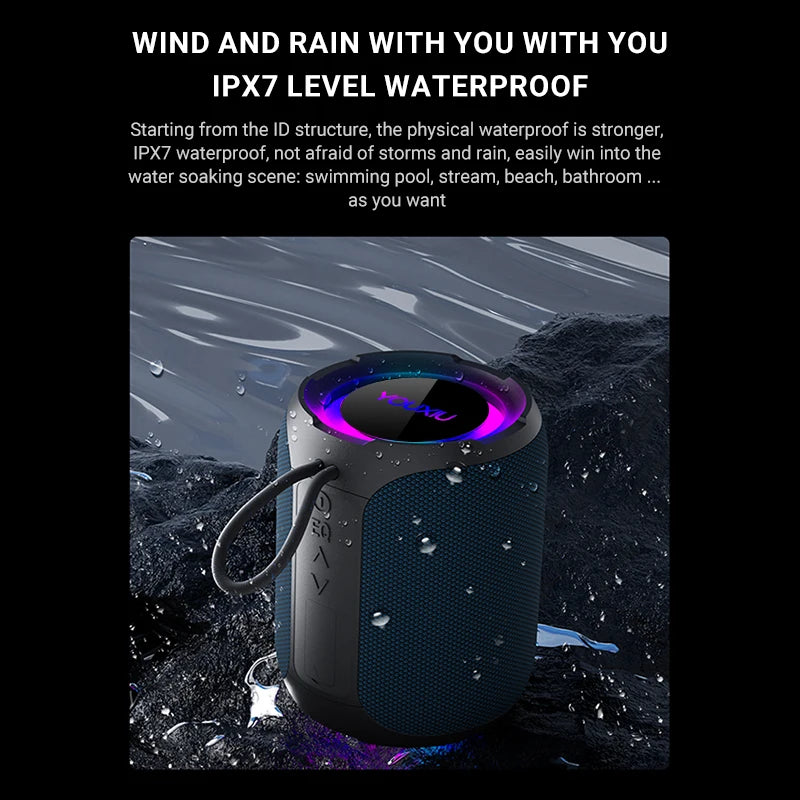 40W Portable Bluetooth Speaker – 360-Degree Stereo Subwoofer, IPX7 Waterproof, with Lighting, TF Card Support, TWS Wireless