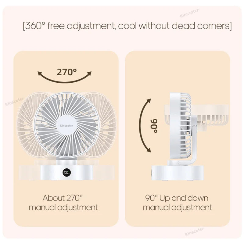 Portable Mini Desktop Fan - Silent High Wind Power, Cordless Rechargeable, 5 Speed Cooler 