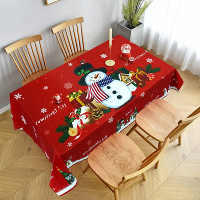 Christmas Rectangle Tablecloth, Snowflake Snowman and Santa Claus Print Desktop, Winter Holiday Wedding/kitchen Decoration 